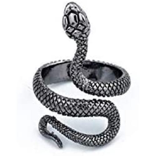 Gothic Snake Finger Ring Antique Silver Cocktail Ring for Women Men Unisex Animal Personality Retro Punk Rock Statement Biker Ring Fashion Jewelry