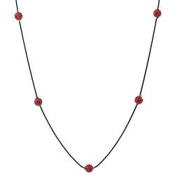 COOLSTEELANDBEYOND Exquisite Black Statement Necklace Long Chain with Red Rhinestones Ball Charms Pendant, Dress Party