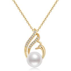 Pearl Necklace Freshwater Cultured White Single Pearl Pendant Flower Necklace with Cubic Zirconia 14K Gold Filled Pearl Jewelry Gifts for Women Girls Wife