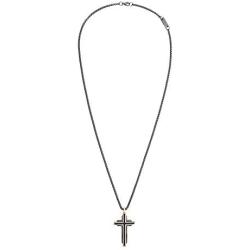 Steve Madden Mens Two-Tone Fancy Cross Necklace on 26'' Box Chain in Rose Gold IP and Gunmetal IP Plated Stainless Steel, Rose Gold-Tone/Gunmetal-Tone, 26