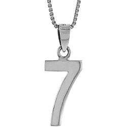 Sterling Silver Number 7 Necklace for Jersey Numbers & Recovery High Polish 3/4 inch, 2mm Curb Chain