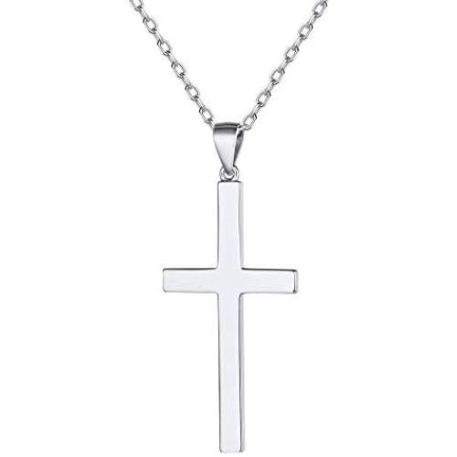 Nofade Silver Simple Cross Necklace 925 Sterling Silver Minimalist Cross Pendant Necklace with Rolo Chain 18 Religious Christian Jewelry Gift