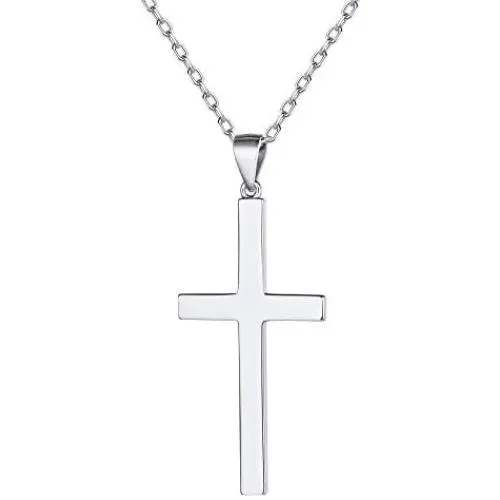 Nofade Silver Simple Cross Necklace 925 Sterling Silver Minimalist Cross Pendant Necklace with Rolo Chain 18 Religious Christian Jewelry Gift Nofade Silver Simple Cross Necklace 925 Sterling Silver Minimalist Cross Pendant Necklace with Rolo Chain 18 Religious Christian Jewelry Gift
