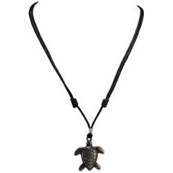 BlueRica Sea Turtle Pendant on Adjustable Black Rope Cord Necklace