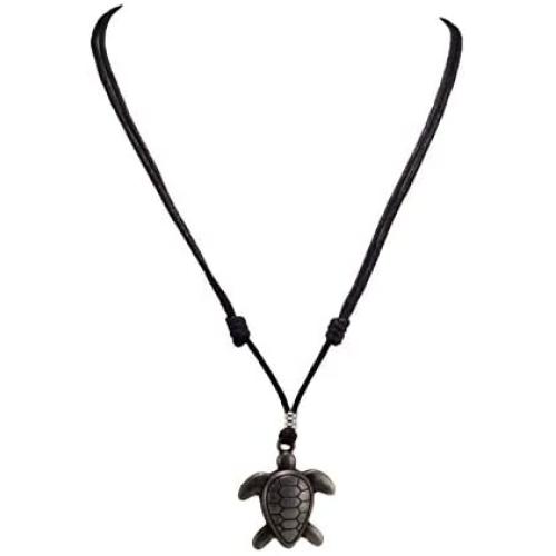 BlueRica Sea Turtle Pendant on Adjustable Black Rope Cord Necklace
