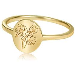 YeGieonr Handmade Flower Signet Ring -18K Gold Ring-Minimalistic Statement Ring with Botanical Engraved- Delicate Personalized Jewelry Gift for Women/Girls