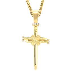 E-EmerMarking Hip Hop Iced Out Bling Cross Pendant Necklace for Men Stainless Steel Chains, 18K Gold & Silver Plated Simulated Diamond Pendants Chain Religious Christian Fashion Accessories Jewelry