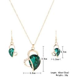 2Pcs/Set Heart Color Drop Dangle Necklace & Earring for Women, 14K Gold Plated Dainty Crystals Heart-Shape Pendant Necklace & Earring Jewelry Gifts for Women Girls