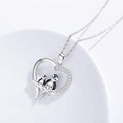 CHENGHONG 925 Sterling Silver Penguin Heart Pendant Cute Animal Necklace Penguin Necklace Jewelry Birthday Gifts for Women, Daughters, Loved Ones