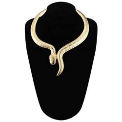 Thunaraz Snake Choker Necklace Costume Halloween Statement Snake Jewelry for Women Silver Gold Retro Snake Shape Collar Necklace Curved Bar Design Adjustable