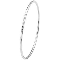 Merdia 925 Sterling Silver Stackable Bangle Bracelet with Simple Carved Flower Patterns Inner sized-7cm