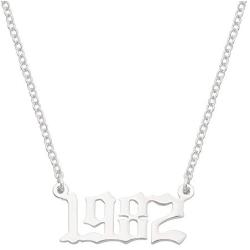 RTY Stainless Steel Birth Year Necklace Initial Year Number Pendant Necklace, 18k Gold Wedding Date Necklace Friendship Jewelry