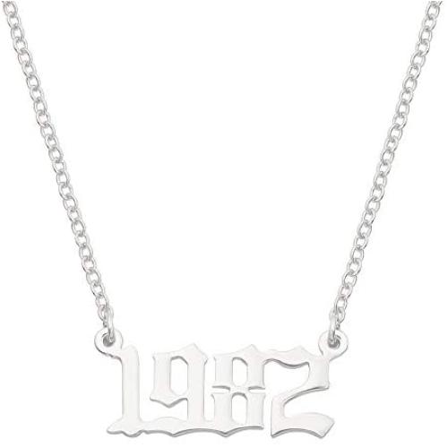 RTY Stainless Steel Birth Year Necklace Initial Year Number Pendant Necklace, 18k Gold Wedding Date Necklace Friendship Jewelry