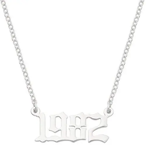 RTY Stainless Steel Birth Year Necklace Initial Year Number Pendant Necklace, 18k Gold Wedding Date Necklace Friendship Jewelry