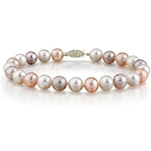THE PEARL SOURCE 14K Gold 7-8mm AAAA Quality Round Multicolor Freshwater Cultured Pearl Bracelet for Women THE PEARL SOURCE 14K Gold 7-8mm AAAA Quality Round Multicolor Freshwater Cultured Pearl Bracelet for Women