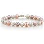 THE PEARL SOURCE 14K Gold 7-8mm AAAA Quality Round Multicolor Freshwater Cultured Pearl Bracelet for Women