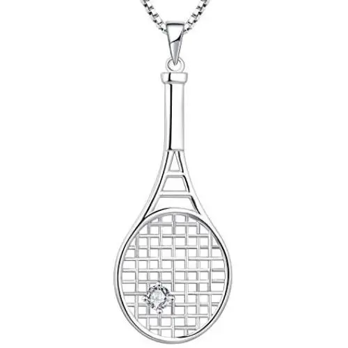 YL Tennis Racket Necklace 925 Sterling Silver Racquet Pendant Cubic Zirconia Jewelry with 18'' Box Chain, CZ Ball/Love Sports YL Tennis Racket Necklace 925 Sterling Silver Racquet Pendant Cubic Zirconia Jewelry with 18'' Box Chain, CZ Ball/Love Sports