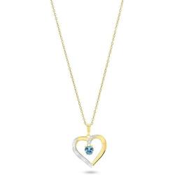 Femme Luxe Gemstone and Diamond Accent Heart Pendant Necklace, Gold Plated 925 Sterling Silver, Jan to Dec Birthstone, 18inch Chain, Hypoallergenic, Gift Ready Packaging