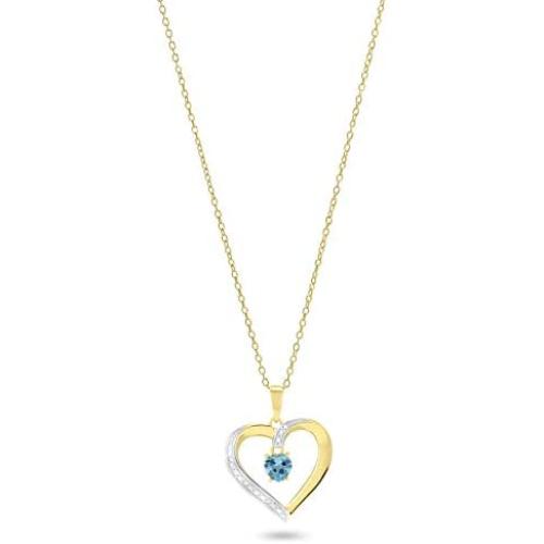 Femme Luxe Gemstone and Diamond Accent Heart Pendant Necklace, Gold Plated 925 Sterling Silver, Jan to Dec Birthstone, 18inch Chain, Hypoallergenic, Gift Ready Packaging