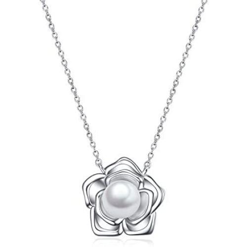 POPLYKE Sunflower Pearl Necklace for Women AAAA Pearl Choker Sterling Silver Lotus Flower Necklace for Women