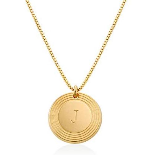 MyNameNecklace Personalized Fontana Initial Round Disc Shape Charm Pendant Necklace in Sterling Silver 925/ Gold Plating- Classic Delicate Jewelry Gift