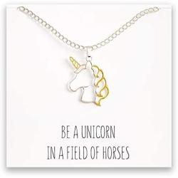 Happy Kisses Unicorn Necklace – Unicorn Pendant – Gold & Silver – Message Card - Kids & Women