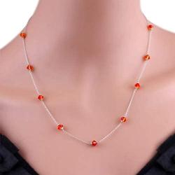 Swarovski Station Necklace Sterling Silver for Women 18 Inches Long Chain Necklace with Swarovski Crystals