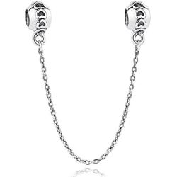 Safety Chain Charms Heart 925 Sterling Silver Beads fit Pandora Charms Bracelet & Necklace