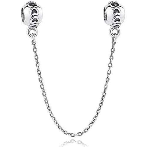 Safety Chain Charms Heart 925 Sterling Silver Beads fit Pandora Charms Bracelet & Necklace