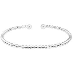 AeraVida Stylish Linked 3 mm Round Beads of .925 Sterling Silver Cuff Bangle Bracelet
