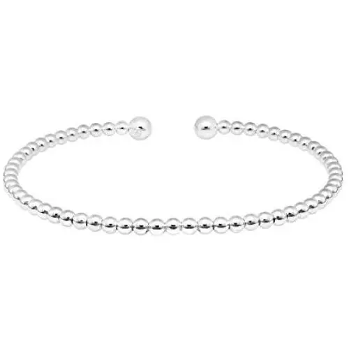 AeraVida Stylish Linked 3 mm Round Beads of .925 Sterling Silver Cuff Bangle Bracelet AeraVida Stylish Linked 3 mm Round Beads of .925 Sterling Silver Cuff Bangle Bracelet