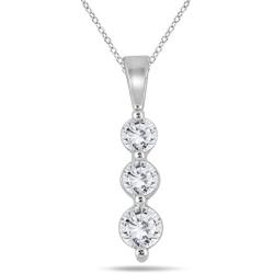 AGS Certified 1/2 Carat TW Three Stone Diamond Pendant in 10K White Gold