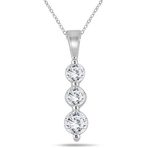 AGS Certified 1/2 Carat TW Three Stone Diamond Pendant in 10K White Gold