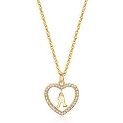 HolyFast Initial Heart Necklace for Women CZ Heart Letter A-Z Name Alphabet Pendant Necklace Valentines Day Gift
