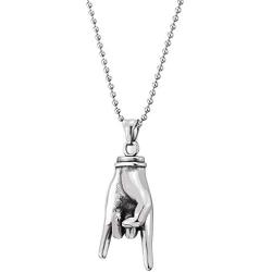 COOLSTEELANDBEYOND Punk Rock Roll, Steel Mens Womens Hand Pendant Necklace, 30 inches Steel Ball Chain