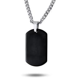 Bling Jewelry Personalized Plain Simple Basic Mens Engravable Black Dog Tag Pendant Necklace for Men Stainless Steel 24 Inch Chain