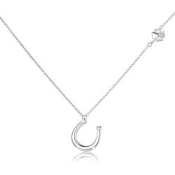 POPKIMI Lucky Horseshoe Necklace Sterling Silver Horse Gifts for Women Pendant Jewelry Valentines Day 18+2