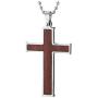 COOLSTEELANDBEYOND Mens Womens Stainless Steel Wood Cross Pendant Necklace 30 inches Ball Chain, Inlay Design