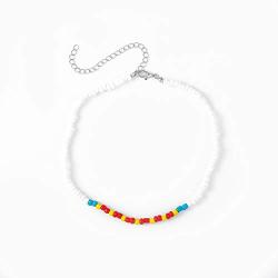 Bomine Boho Choker Necklace Bead Necklaces Chain Short Chains Jewelry for Women and Girls (White-Rainbow)