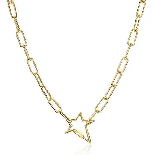 W WOOGGE Womens Mens 8mm Paperclip Link Chain Necklace with Pendant Gold 20 Inch Charm Necklace Choker Punk Chunky Jewelry Accessories for Boys Girls W WOOGGE Womens Mens 8mm Paperclip Link Chain Necklace with Pendant Gold 20 Inch Charm Necklace Choker Punk Chunky Jewelry Accessories for Boys Girls
