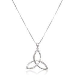 Elmas Jewelry Sterling Silver 0.04 Carat Round (I-J Color, I3 Clarity) White Diamond Celtic Trinity Knot Pendant Necklace for Women