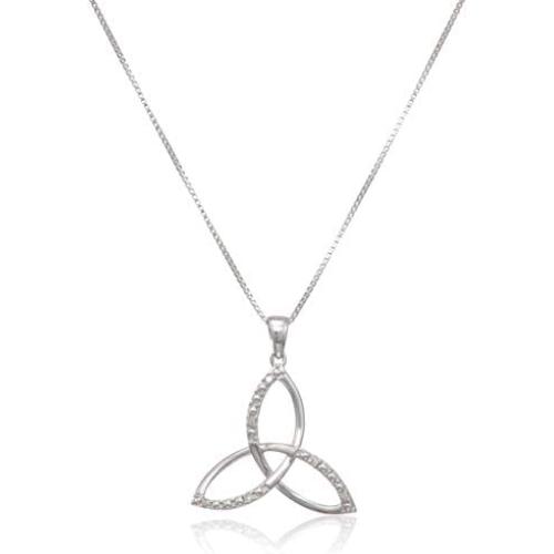 Elmas Jewelry Sterling Silver 0.04 Carat Round (I-J Color, I3 Clarity) White Diamond Celtic Trinity Knot Pendant Necklace for Women