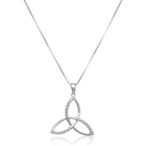 Elmas Jewelry Sterling Silver 0.04 Carat Round (I-J Color, I3 Clarity) White Diamond Celtic Trinity Knot Pendant Necklace for Women