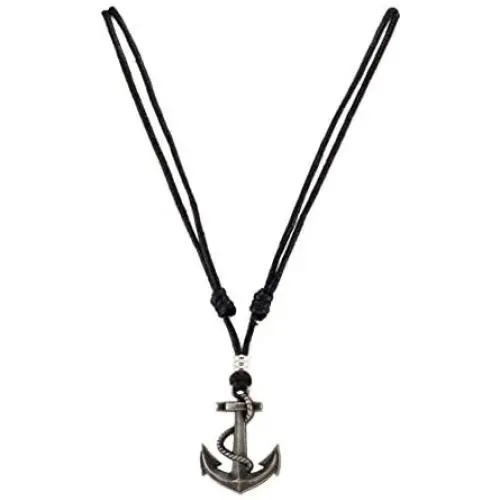 BlueRica Metal Anchor Pendant on Adjustable Cord Necklace