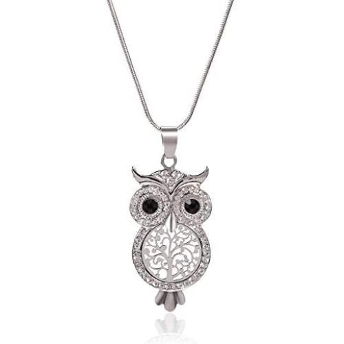 Niumike Crystal Insert Owl Necklace, 18” Lucky Tree Body Pendant Necklaces for Women and Girls