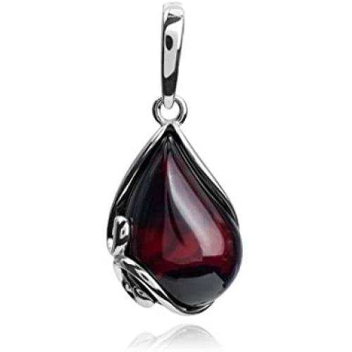 Cherry Amber Sterling Silver Tear Drop Pendant