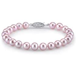 THE PEARL SOURCE Sterling Silver 7-8mm AAA Quality Round Pink Freshwater Cultured Pearl Bracelet for Women