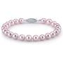 THE PEARL SOURCE Sterling Silver 7-8mm AAA Quality Round Pink Freshwater Cultured Pearl Bracelet for Women