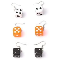 3 Pairs Dice Earring Disco Dancing Earrings Punk Funny Geometric 3D Dice Dangle Earrings for Women Girl Party Jewelry