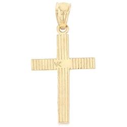 Ioka - 14K Yellow Gold Cross Religious Charm Small Thin Pendant For Necklace or Chain